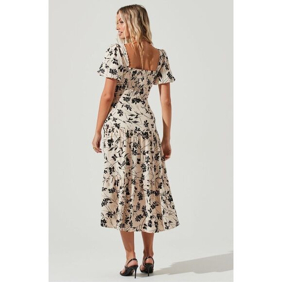 New ASTR The Label Baldwin Floral Print Puff Sleeve Midi Dress Size S - Picture 3 of 12